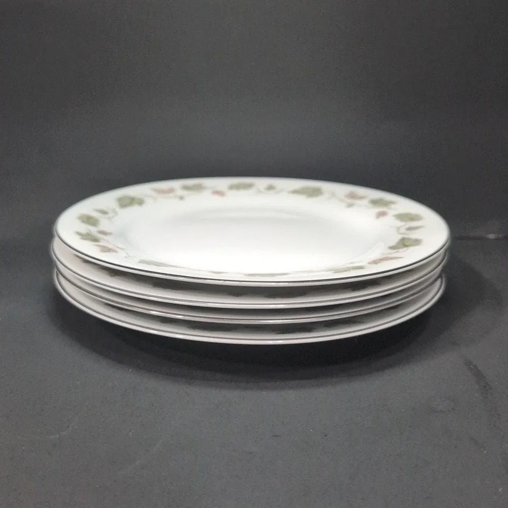 Noritake Vineyard Salad Plates #6449, Set of 4, Vintage Fine China Leaves Border